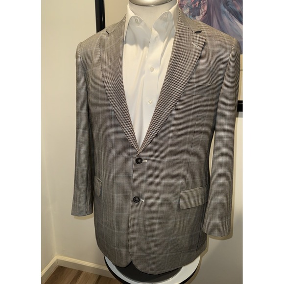 Mint Brooks Brothers Jacket M Gray Houndstooth Plaid 100% Wool Blazer 44L